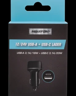 BRANFORD Biloplader 12/24 DC med dobbelt USB-udtag| Elektronik