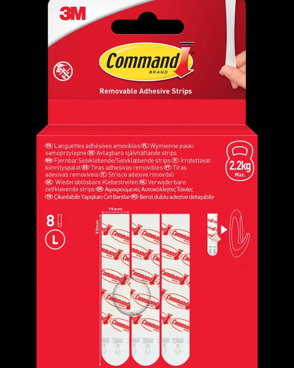 Command ™ Aftagelige Klæbestrips 8 stk - Hvid L| Kroge Og Ophæng|Tape