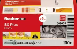 Fischer Uni plug SX plus 5 x 25 mm 100 stk.| Dyvler Og Plugs