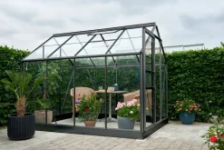 Halls Drivhus Popular 86 + hærdet glas og fundament - sort| Drivhuse