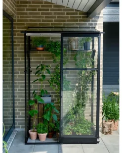 Halls Drivhus Qube Lean-to 24 hærdet glas - sort| Vægdrivhuse