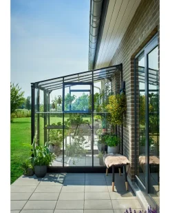 Halls Drivhus Qube Lean-to 68 hærdet glas - sort| Vægdrivhuse