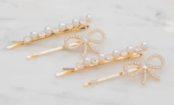 Hårnåle med sten og perle 4 stk - guld| Smykker & Hårpynt