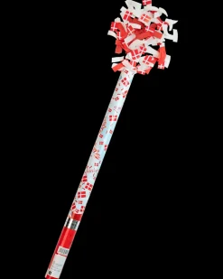 Konfettikanon 78 cm rød/hvid + flag| Festartikler|Nytårspynt