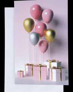 Kort med kuvert 11 x 17 cm - ballon med gave| Festartikler