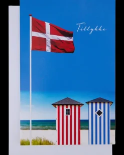 Kort med kuvert 11x17 cm - badehus og flag| Festartikler