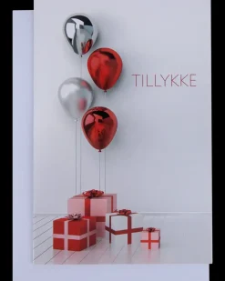 Kort med kuvert 11x17 cm - balloner og gaver| Festartikler