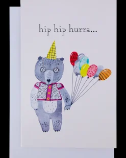 Kort med kuvert 11x17 cm - bamse og balloner| Festartikler