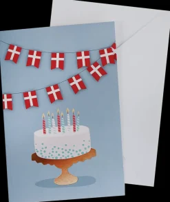 Kort med kuvert 11x17 cm - kage og flag| Festartikler