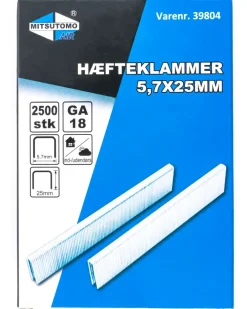 MITSUTOMO AIR Hæfteklammer 5,7 x 25 mm 2500 stk.| Søm, Klammer, Stifter Mm.