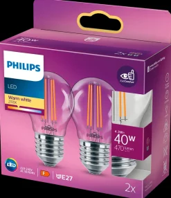 PHILIPS LED-filamentpære 4,3W E27 2-pak| Led-Pærer