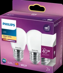 PHILIPS LED-pære 4,3W E27 P45 2-pak| Led-Pærer