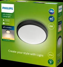 PHILIPS Loftlampe Doris Ø22cm 6W IP54 - sort| Udendørs Væglamper