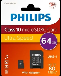 PHILIPS Micro SDXC kort - 64GB med SD adapter| Hukommelseskort