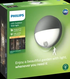 PHILIPS Væglampe med sensor Capricorn Ø21,4cm 6W - Grå| Udendørs Væglamper