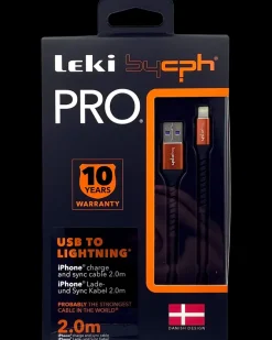 Leki Denmark PRO USB til Lightning Kabel - 2 meter sort| Mobiltilbehør