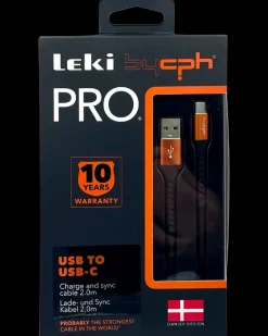 Leki Denmark PRO USB til USB-C Kabel - 2 meter sort| Mobiltilbehør