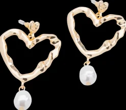 Øreringe hjerte og perle - guld| Smykker & Hårpynt