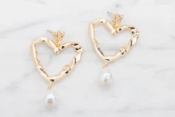 Øreringe hjerte og perle - guld| Smykker & Hårpynt