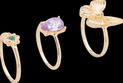 Ring sommerfugl og sten 3 stk. - guld| Smykker & Hårpynt