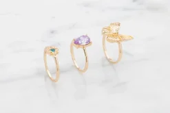 Ring sommerfugl og sten 3 stk. - guld| Smykker & Hårpynt