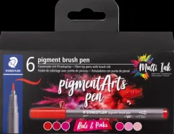 Staedtler Pensel tusch pigmentart rød/pink 6-pak| Øvrige Hobbyartikler