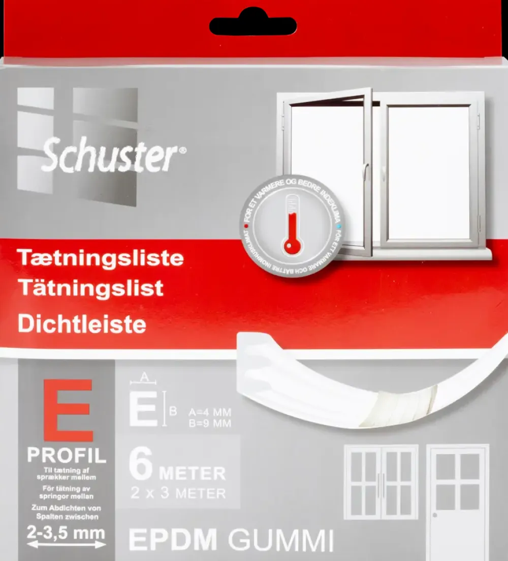 Schuster Tætningsliste 6 meter - E 4x10 mm| Fugebånd Og Tætningslister